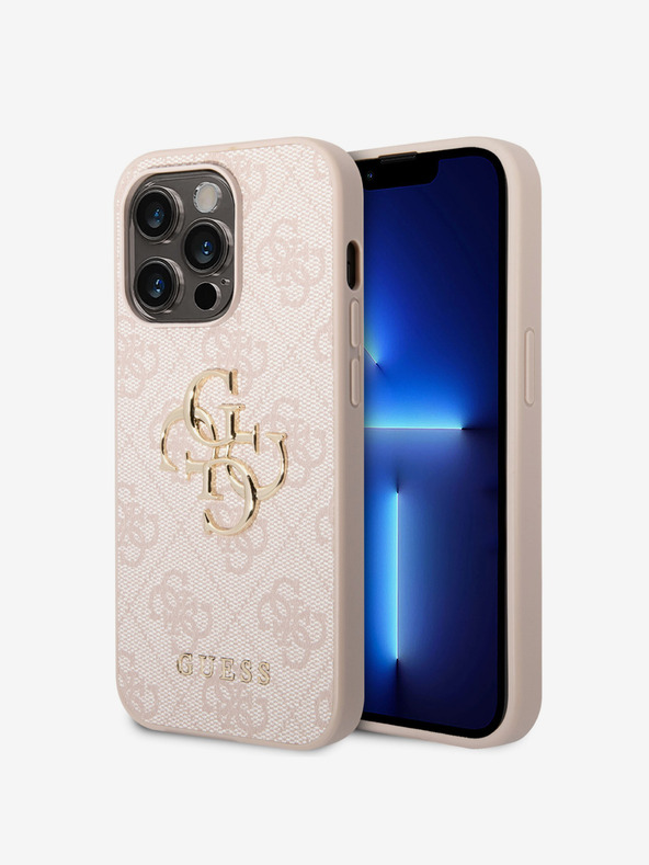 Guess PU 4G Metal Logo Zadní Kryt pro iPhone 15 Pro Max Pink Phone case