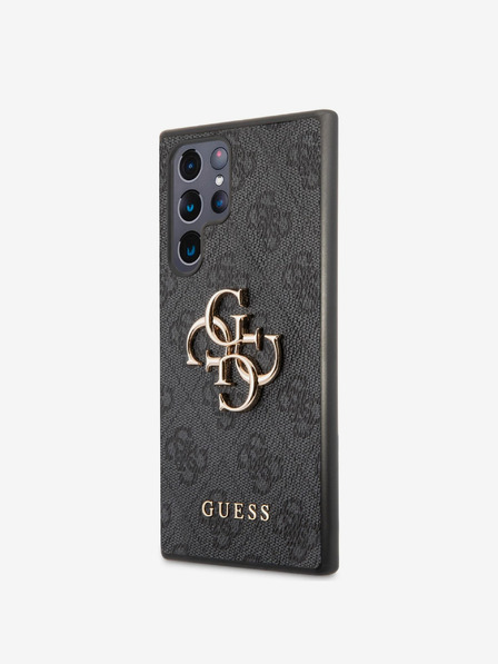 Guess PU 4G Metal Logo Zadní Kryt pro Samsung Galaxy S22 Ultra Grey Phone case