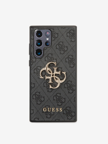 Guess PU 4G Metal Logo Zadní Kryt pro Samsung Galaxy S22 Ultra Grey Phone case