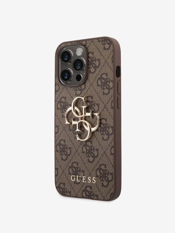 Guess PU 4G Metal Logo Zadní Kryt pro iPhone 14 Pro Max Brown Phone case