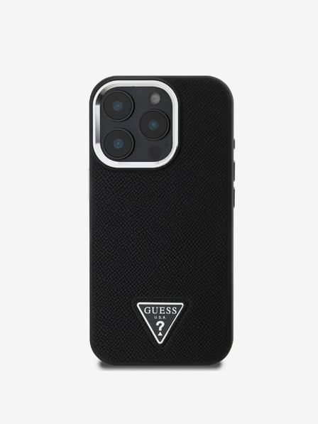 Guess PU Grained Triangle Logo Zadní Kryt pro iPhone 16 Pro Max Black Phone case