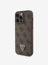 Guess PU 4G Strass Triangle Metal Logo Zadní Kryt pro iPhone 15 Pro Max Brown Phone case