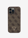 Guess PU 4G Strass Triangle Metal Logo Zadní Kryt pro iPhone 15 Pro Max Brown Phone case