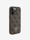 Guess PU 4G Strass Triangle Metal Logo Zadní Kryt pro iPhone 15 Pro Max Brown Phone case