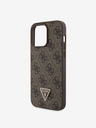 Guess PU 4G Strass Triangle Metal Logo Zadní Kryt pro iPhone 15 Pro Max Brown Phone case