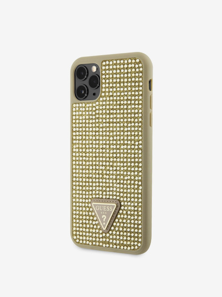 Guess Rhinestones Triangle Metal Logo Kryt pro iPhone 11 Pro Max Gold Phone case