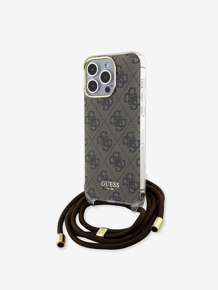 Guess IML 4G Printed Crossbody Popruh Zadní Kryt pro iPhone 15 Pro Brown Phone case