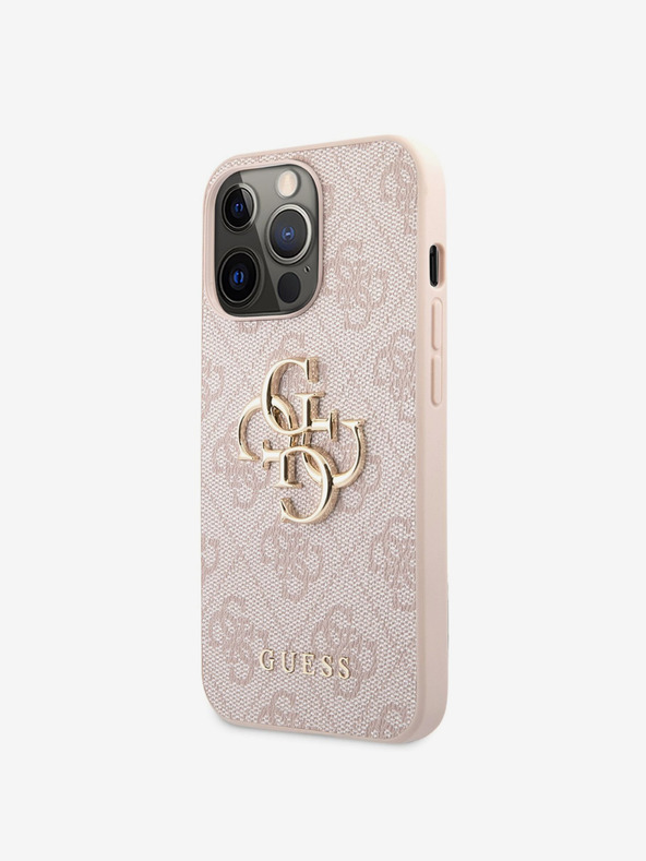 Guess PU 4G Metal Logo Zadní Kryt pro iPhone 13 Pro Pink Phone case