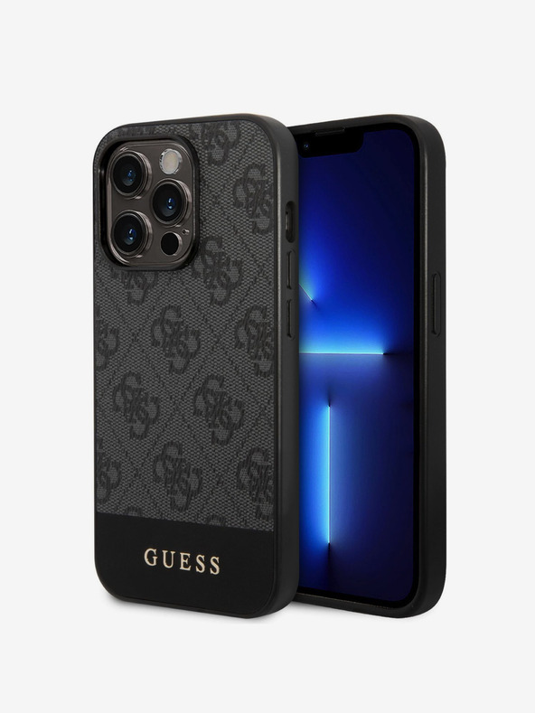 Guess PU 4G Stripe Zadní Kryt pro iPhone 14 Pro Max Grey Phone case