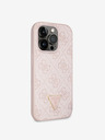 Guess PU 4G Strass Triangle Metal Logo Zadní Kryt pro iPhone 15 Pro Pink Phone case