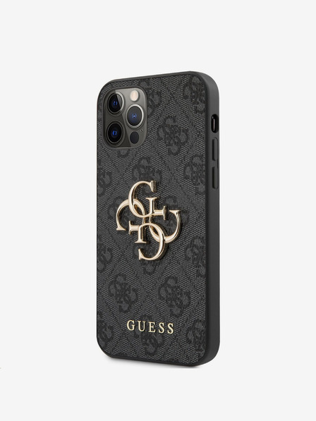 Guess PU 4G Metal Logo Zadní Kryt pro iPhone 12 Pro Max Grey Phone case