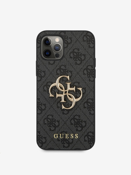 Guess PU 4G Metal Logo Zadní Kryt pro iPhone 12 Pro Max Grey Phone case