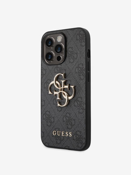 Guess PU 4G Metal Logo Zadní Kryt pro iPhone 14 Pro Grey Phone case