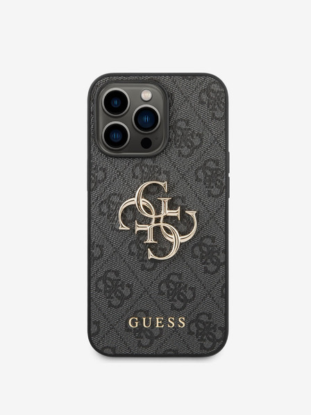 Guess PU 4G Metal Logo Zadní Kryt pro iPhone 14 Pro Grey Phone case