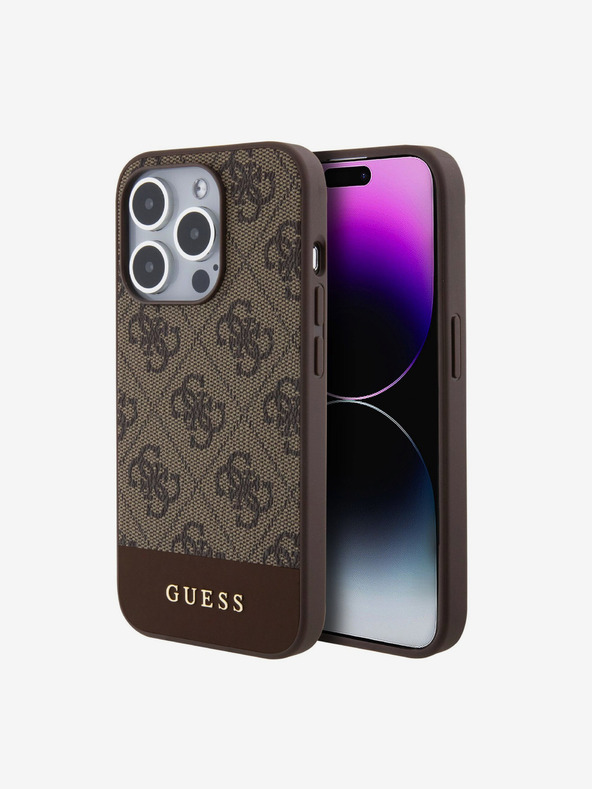 Guess PU 4G Stripe MagSafe Zadní Kryt pro iPhone 15 Pro Brown Phone case