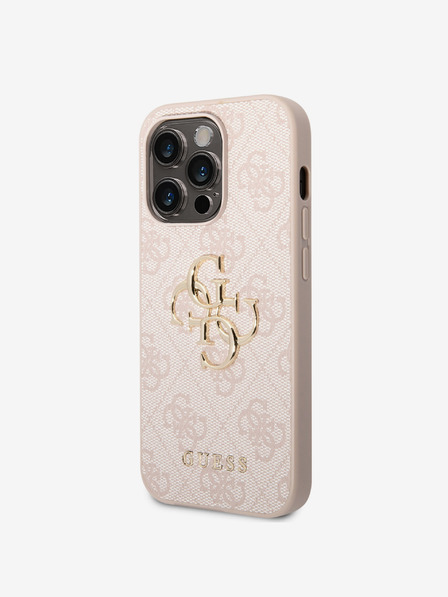 Guess PU 4G Metal Logo Zadní Kryt pro iPhone 15 Pro Pink Phone case