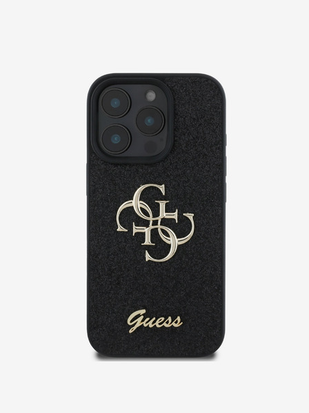 Guess PU Fixed Glitter 4G Metal Logo Zadní Kryt pro iPhone 16 Pro Black Phone case