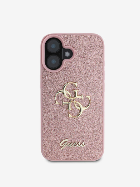 Guess PU Fixed Glitter 4G Metal Logo Zadní Kryt pro iPhone 16 Pink Phone case