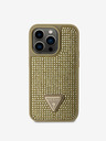 Guess Rhinestones Triangle Metal Logo Kryt pro iPhone 15 Pro Gold Phone case