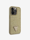 Guess Rhinestones Triangle Metal Logo Kryt pro iPhone 15 Pro Gold Phone case