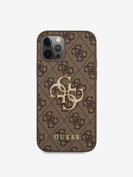 Guess PU 4G Metal Logo Zadní Kryt pro iPhone 12/12 Pro Brown Phone case