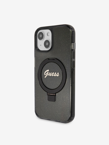 Guess IML Ring Stand Glitter MagSafe Zadní Kryt pro iPhone 15 Black Phone case