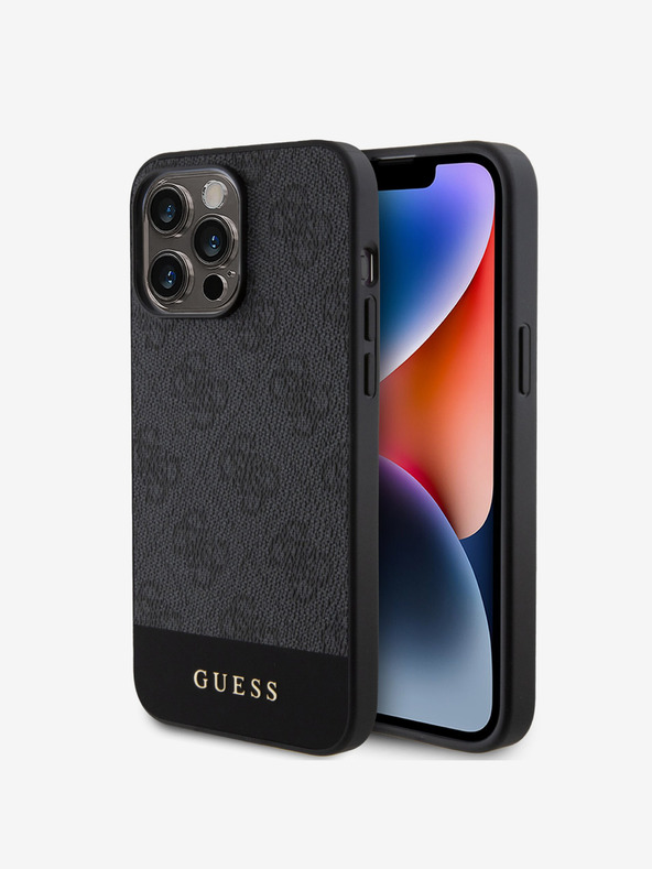 Guess PU 4G Stripe MagSafe Zadní Kryt pro iPhone 15 Pro Max Black Phone case