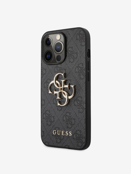 Guess PU 4G Metal Logo Zadní Kryt pro iPhone 13 Pro Grey Phone case