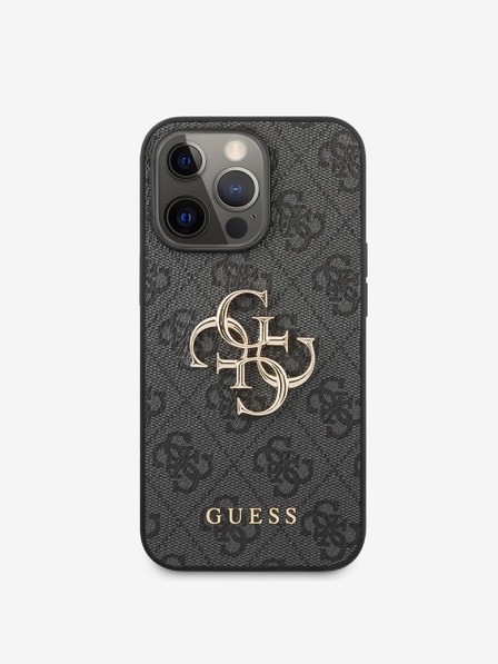 Guess PU 4G Metal Logo Zadní Kryt pro iPhone 13 Pro Grey Phone case