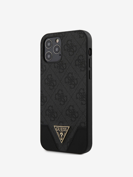 Guess PU 4G Triangle Zadní Kryt pro iPhone 12/12 Pro 6.1 Grey Phone case