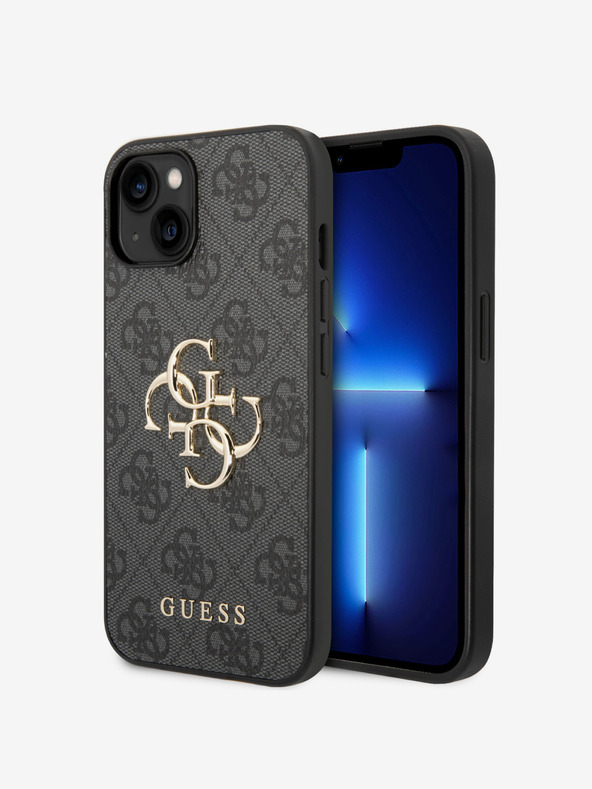 Guess PU 4G Metal Logo Zadní Kryt pro iPhone 15 Plus Grey Phone case