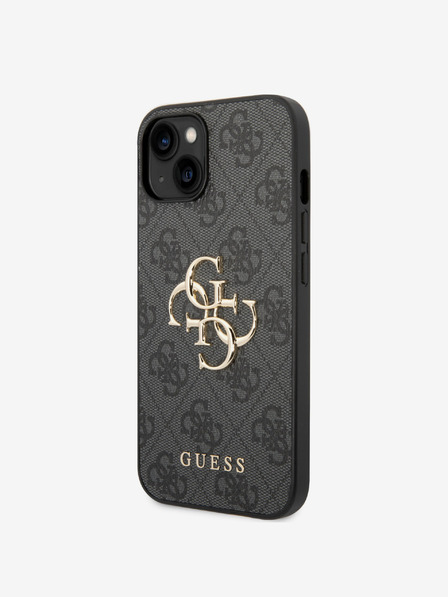 Guess PU 4G Metal Logo Zadní Kryt pro iPhone 15 Plus Grey Phone case