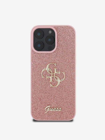 Guess PU Fixed Glitter 4G Metal Logo Zadní Kryt pro iPhone 16 Pro Max Pink Phone case