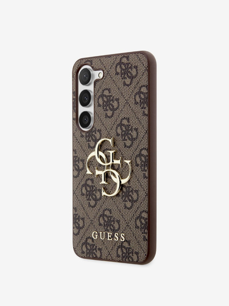 Guess PU 4G Metal Logo Zadní Kryt pro Samsung Galaxy S23 Brown Phone case