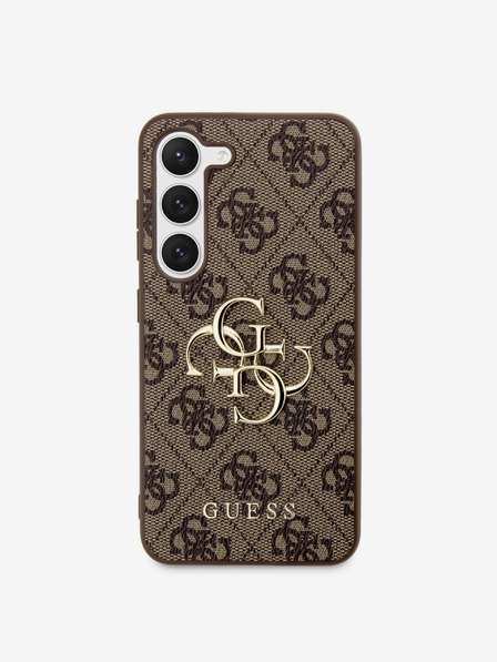 Guess PU 4G Metal Logo Zadní Kryt pro Samsung Galaxy S23 Brown Phone case