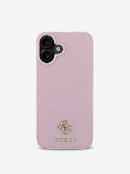 Guess Custodia posteriore MagSafe con logo in metallo piccolo Guess PU Grained 4G per iPhone 16 Plus Rosa
