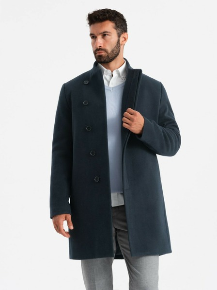 Ombre Clothing Cappotto asimmetrico con bottoni e collo alto da uomo blu scuro Ombre Clothing