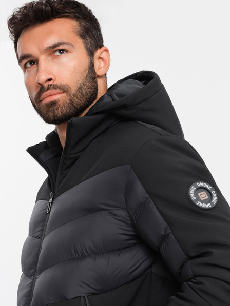 Ombre Clothing Giacca combinata trapuntata a collo alto da uomo nero Ombre Clothing
