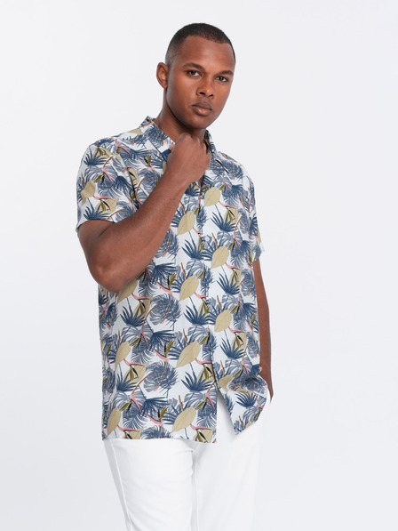 Ombre Clothing Camicia da uomo bianca a fantasia a maniche corte Ombre Clothing
