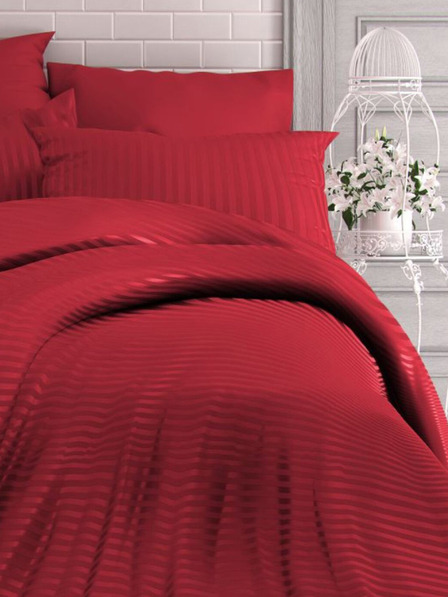 Kvalitex Lenzuola in raso con riga 140x220, 70x90cm ROSSO