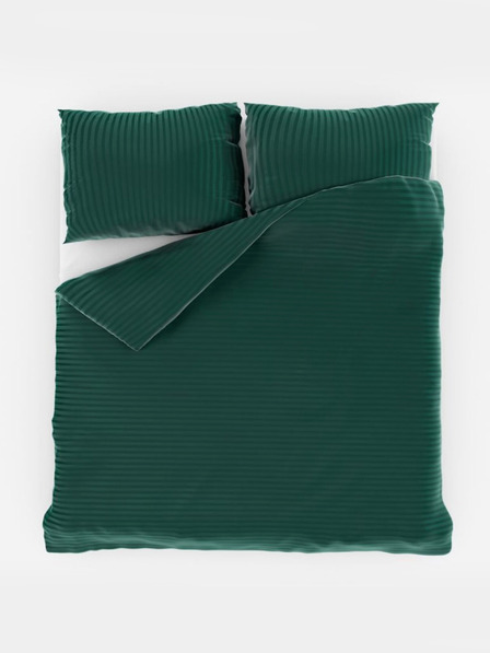 Kvalitex Lino francese di raso con riga 1+2, 220x200, 70x90cm VERDE SCURO