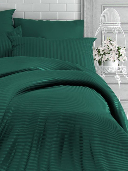 Kvalitex Biancheria da letto in raso con riga 140x200, 70x90cm VERDE SCURO