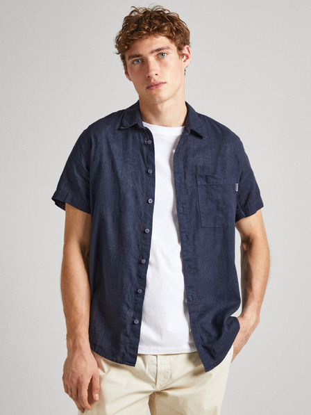 Pepe Jeans Camicia di lino a maniche corte Pepe Jeans blu scuro da uomo