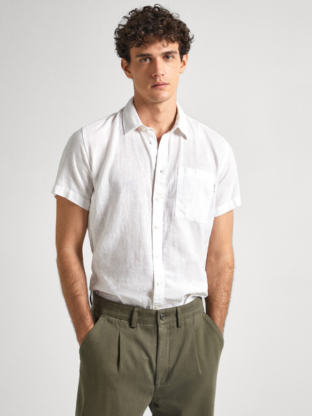 Pepe Jeans Camicia di lino a maniche corte bianca da uomo Pepe Jeans