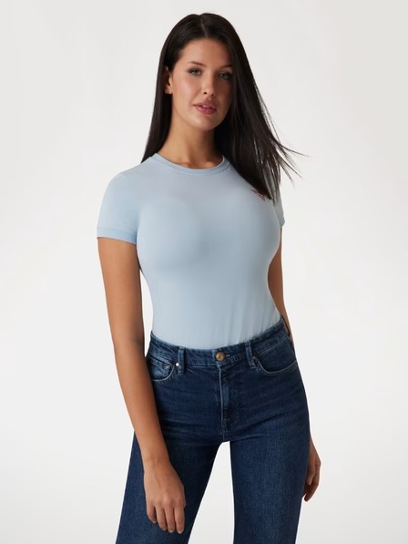 Guess Jeans T-shirt bianco elasticizzato con logo triangle da donna Guess jeans