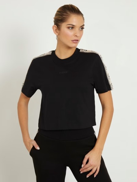 Guess Jeans T-shirt nero da donna con logo sulla spalla Guess jeans
