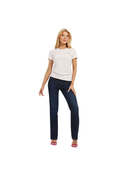 Guess Jeans T-shirt rosa chiaro da donna con mini logo triangolo Guess jeans